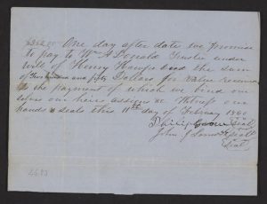 1860 note by Philip Grow